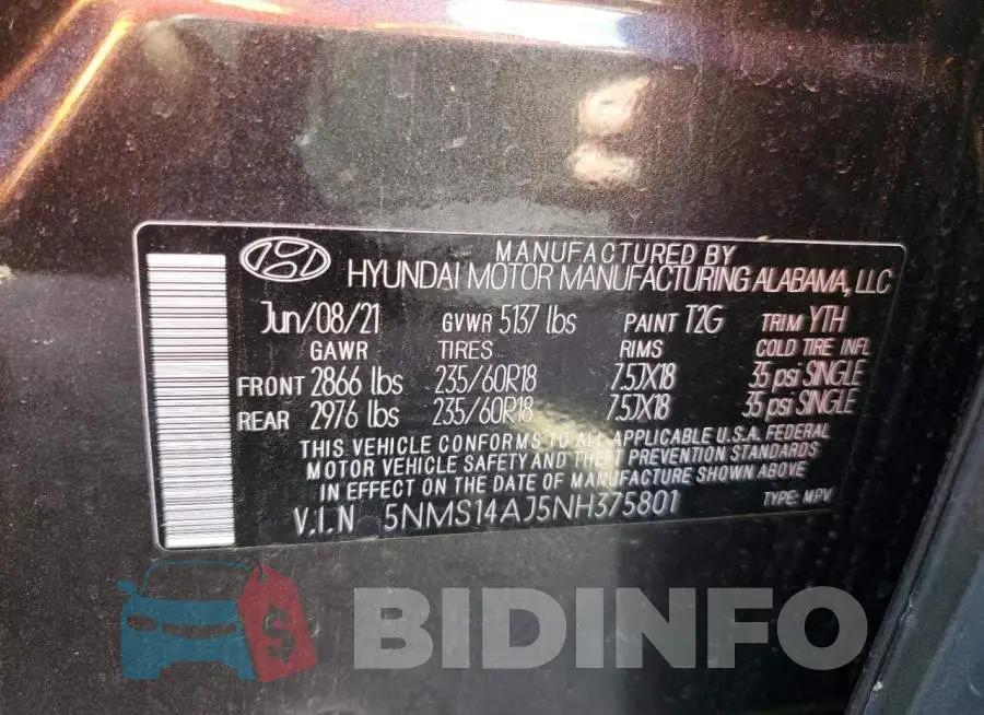 5NMS14AJ5NH375801 Photo# 12