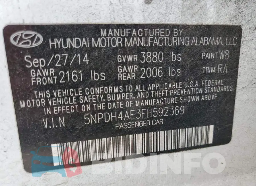5NPDH4AE3FH592369 Photo# 12