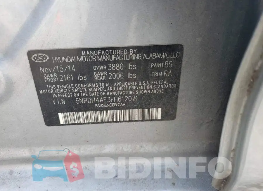 5NPDH4AE3FH612071 Photo# 12