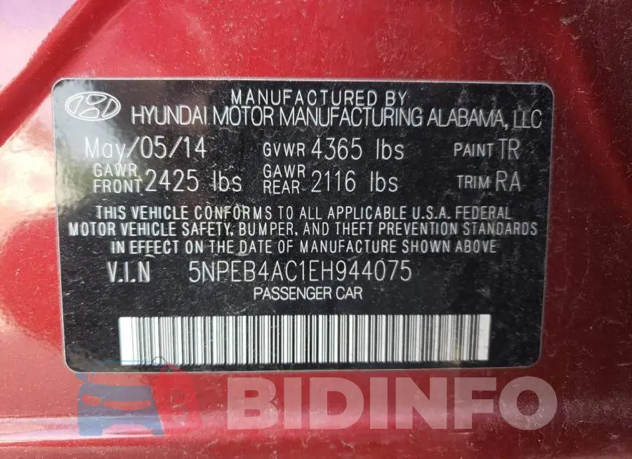 5NPEB4AC1EH944075 Photo# 12