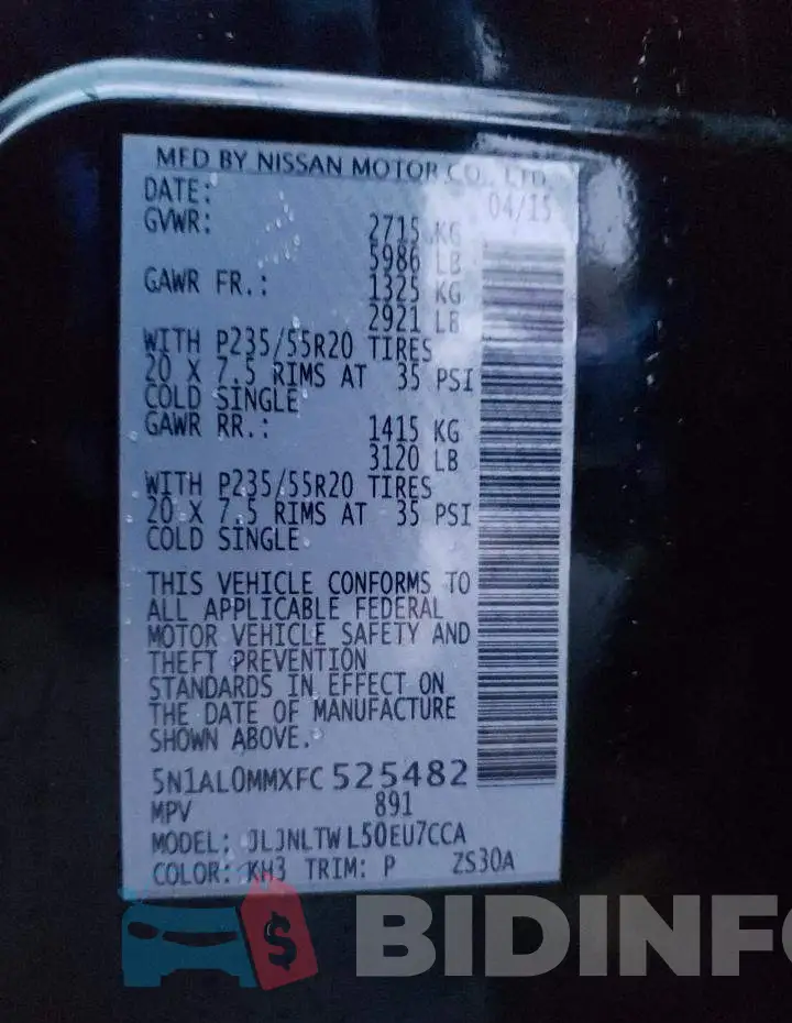 5N1AL0MMXFC525482 Photo# 13
