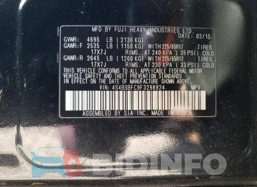 4S4BSBFC9F3298924 Photo# 14
