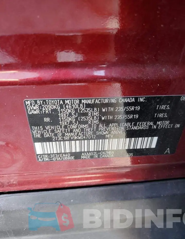 2T3C1RFV9KW047012 Photo# 14