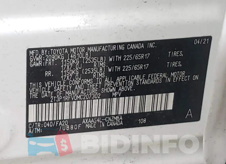 2T3P1RFV0MC207302 Photo# 13
