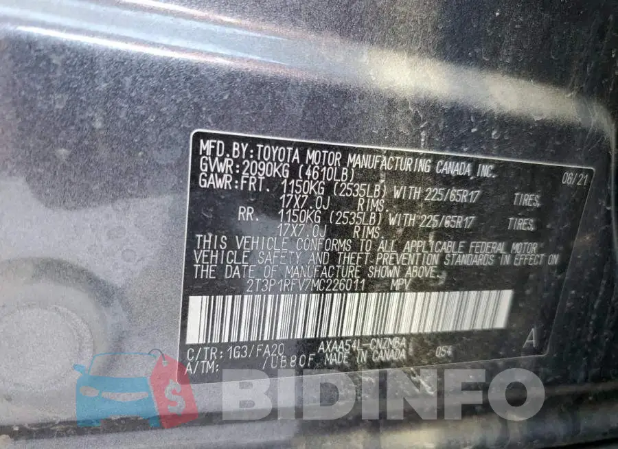2T3P1RFV7MC226011 Photo# 13