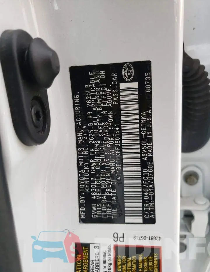 4T1BF1FK8FU901541 Photo# 12