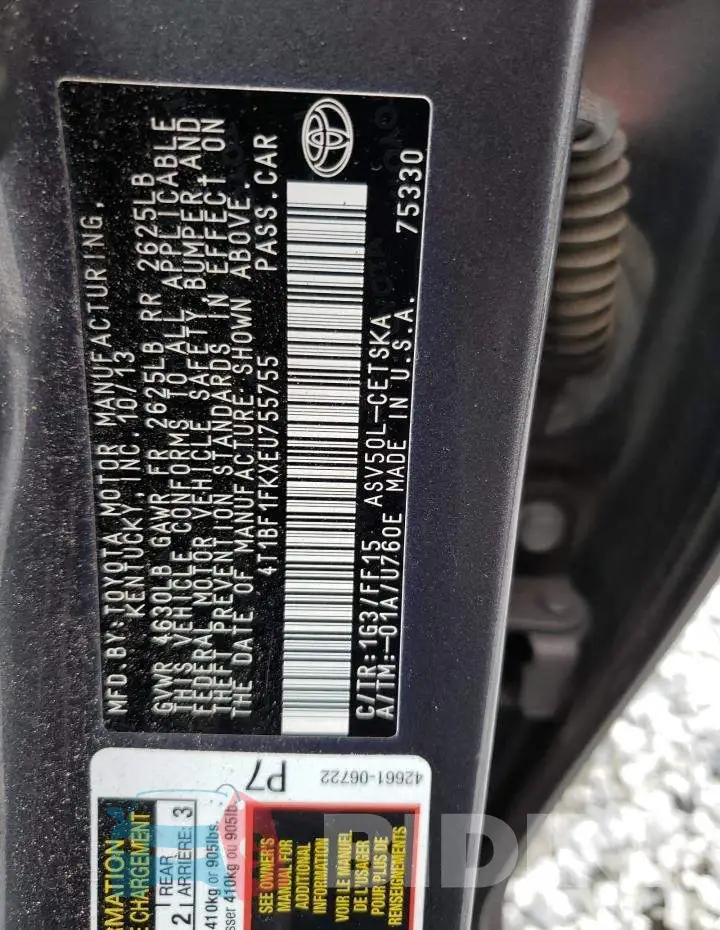 4T1BF1FKXEU755755 Photo# 12