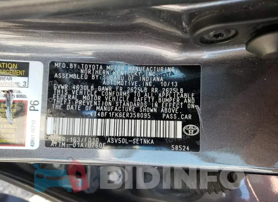 4T4BF1FK6ER358095 Photo# 13