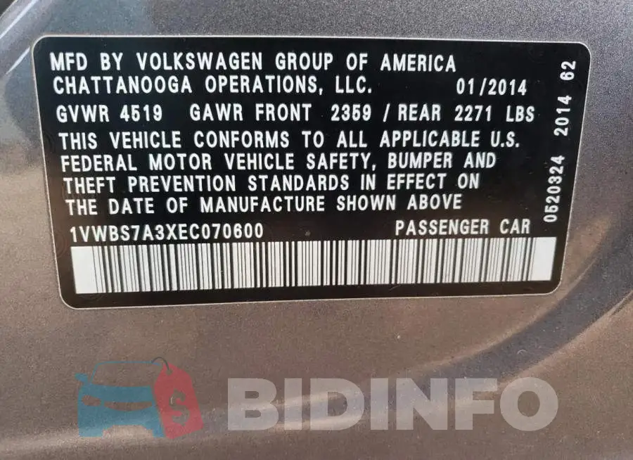 1VWBS7A3XEC070600 Photo# 12
