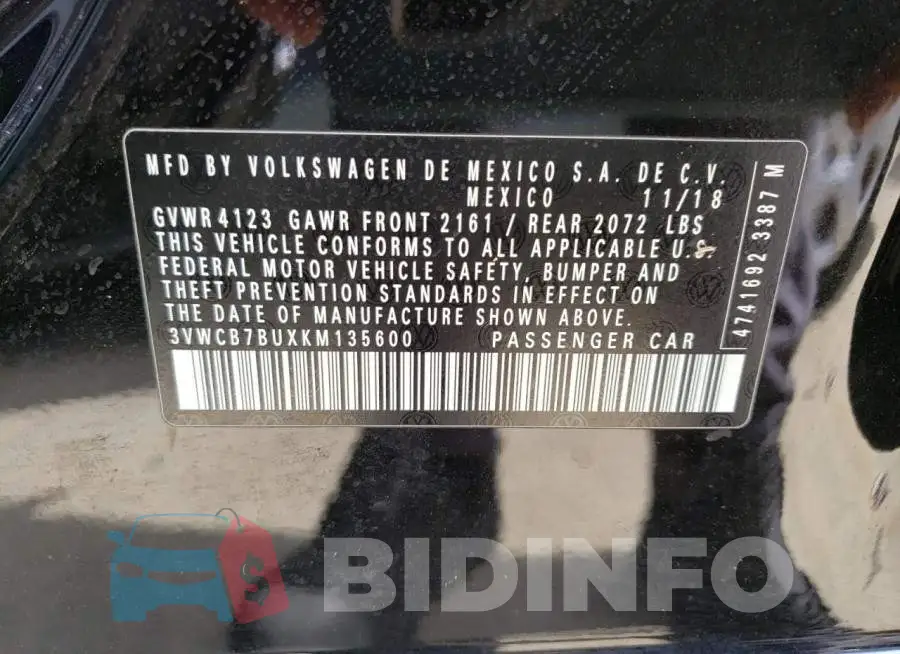 3VWCB7BUXKM135600 Photo# 10