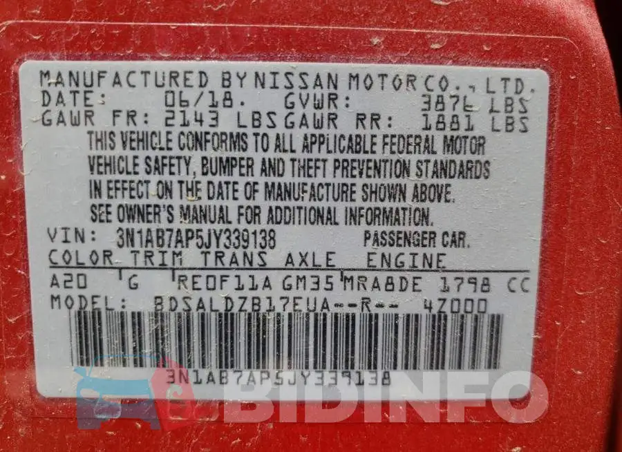 3N1AB7AP5JY339138 Photo# 10