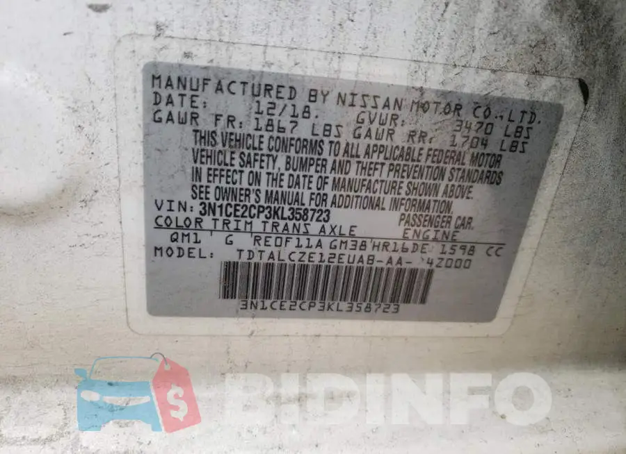 3N1CE2CP3KL358723 Photo# 12