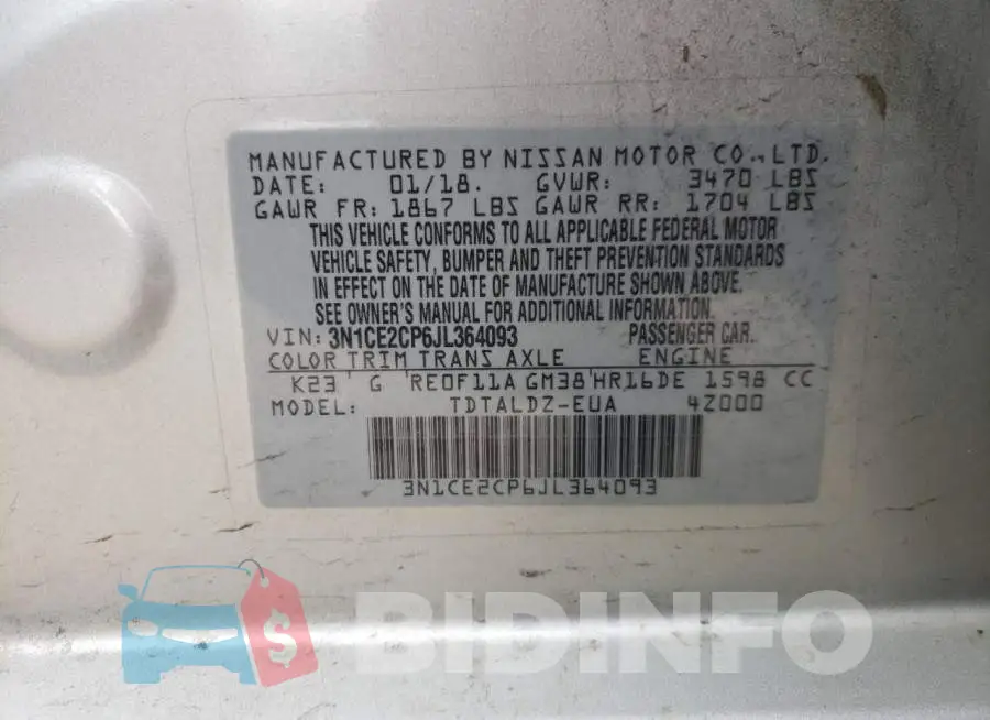 3N1CE2CP6JL364093 Photo# 13