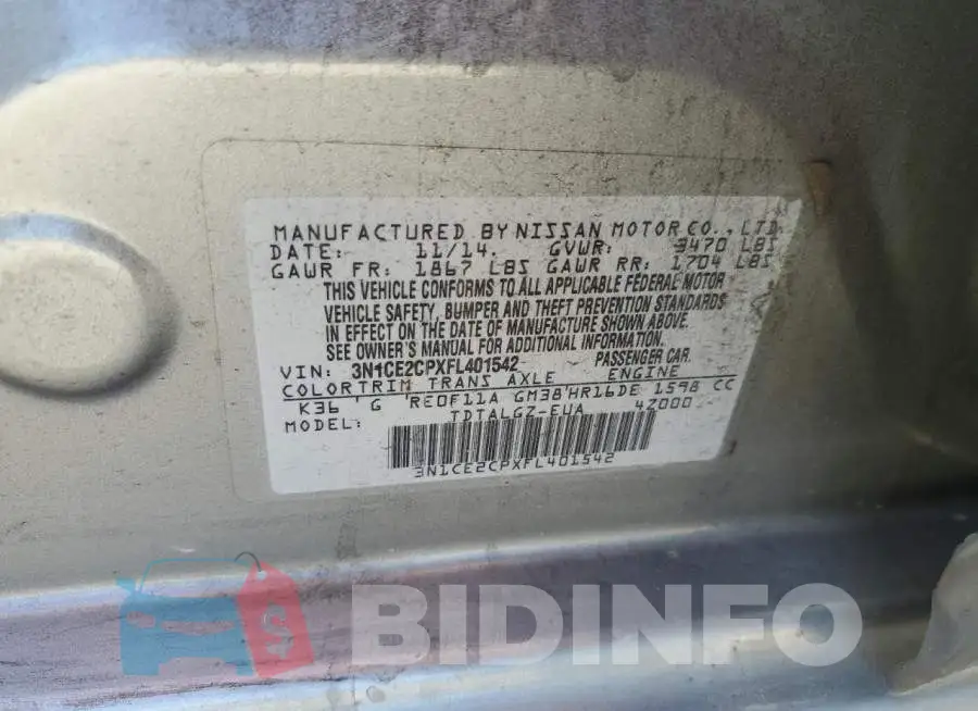 3N1CE2CPXFL401542 Photo# 13