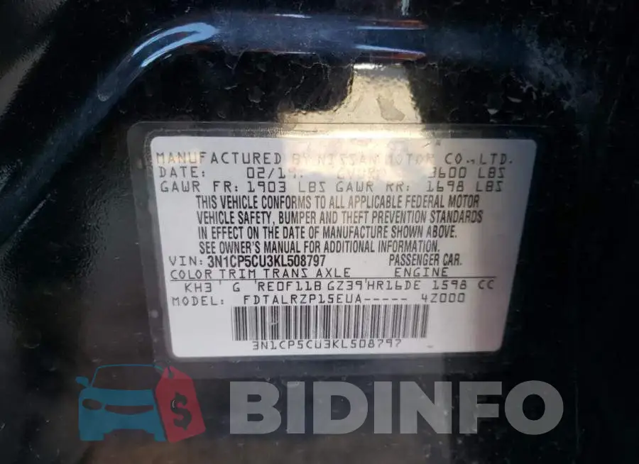 3N1CP5CU3KL508797 Photo# 13
