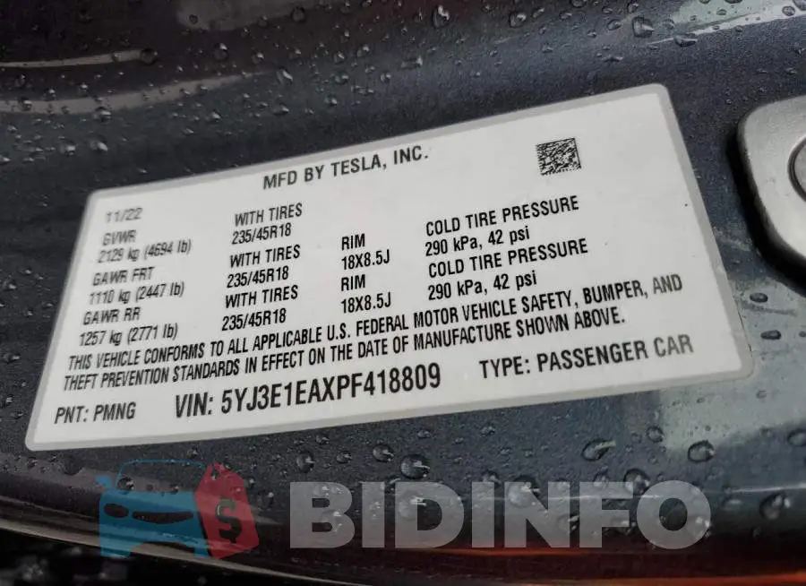 5YJ3E1EAXPF418809 Photo# 13
