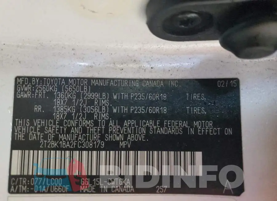 2T2BK1BA2FC308179 Photo# 13