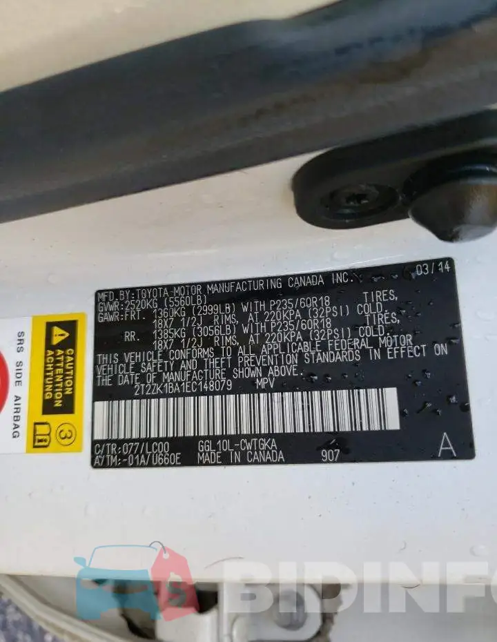 2T2ZK1BA1EC148079 Photo# 13