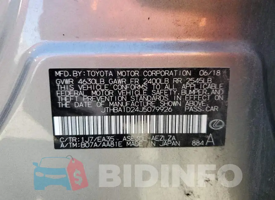 JTHBA1D24J5079926 Photo# 12