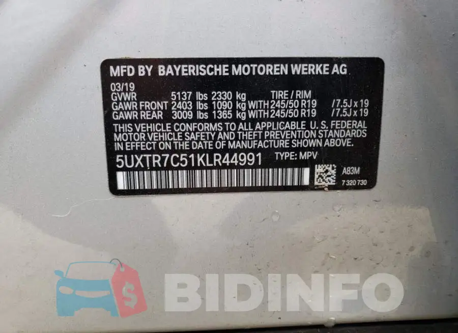 5UXTR7C51KLR44991 Photo# 12