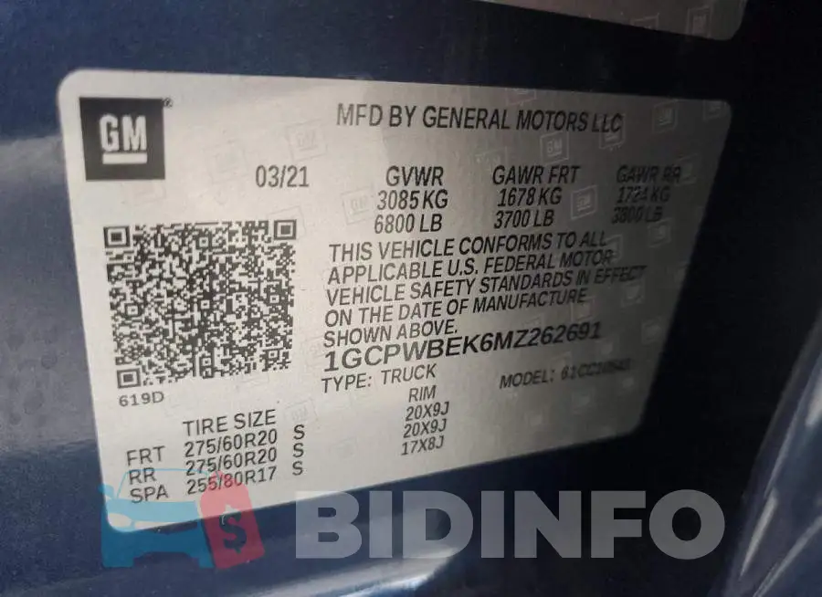 1GCPWBEK6MZ262691 Photo# 12