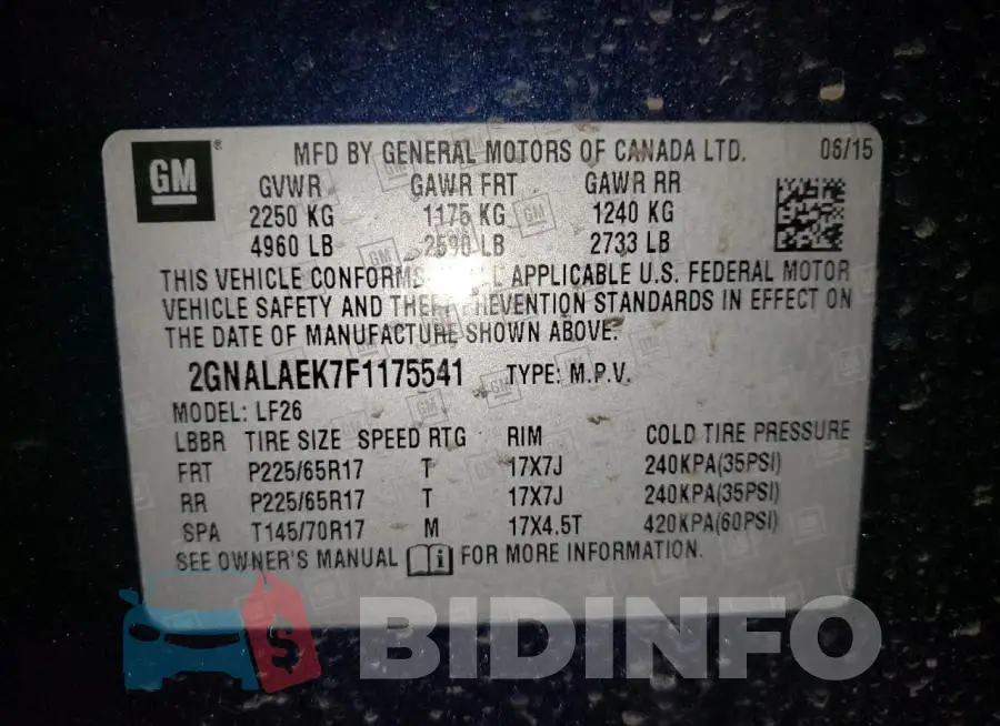 2GNALAEK7F1175541 Photo# 12