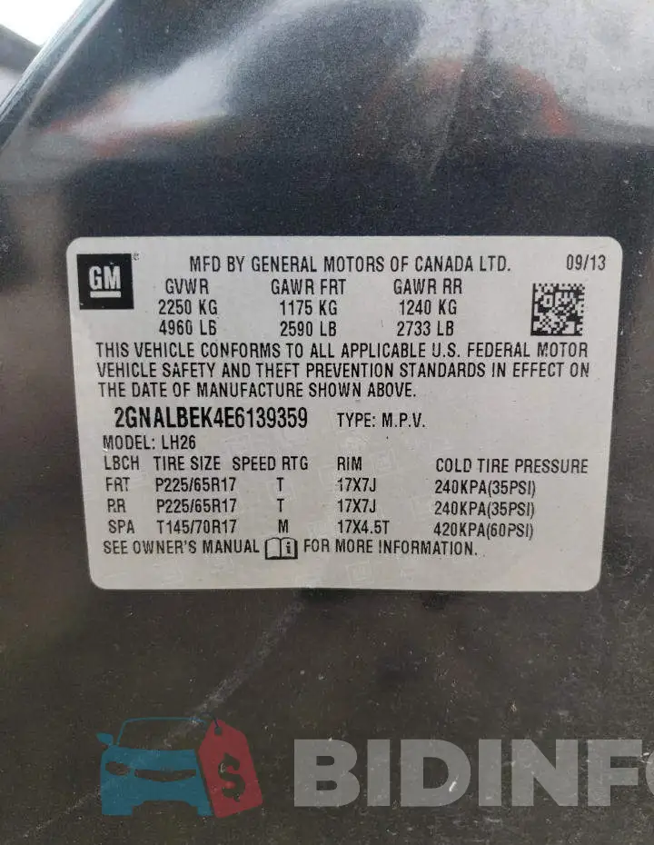 2GNALBEK4E6139359 Photo# 13