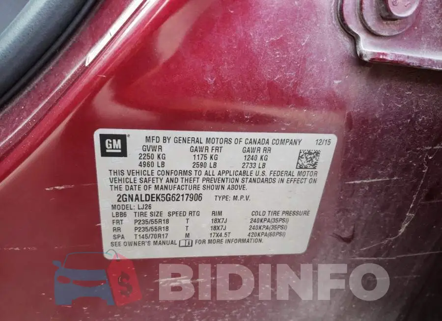 2GNALDEK5G6217906 Photo# 13