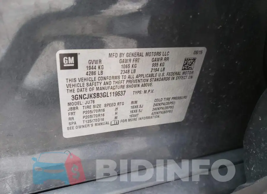 3GNCJKSB3GL119637 Photo# 12