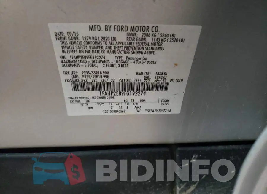1FAHP2E89FG192274 Photo# 12
