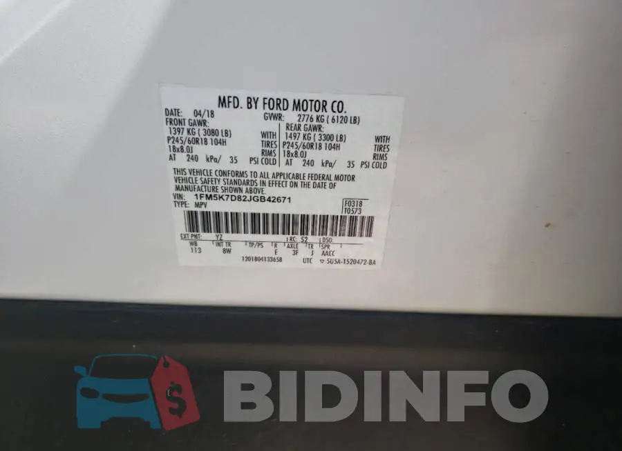 1FM5K7D82JGB42671 Photo# 14