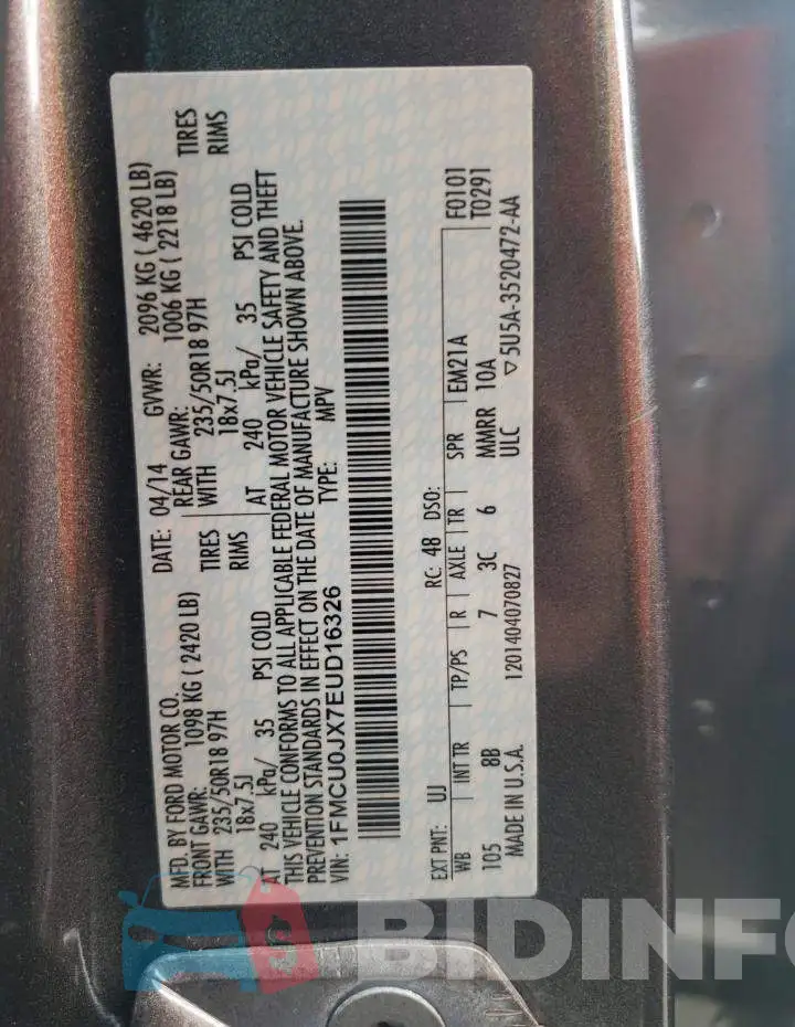 1FMCU0JX7EUD16326 Photo# 13
