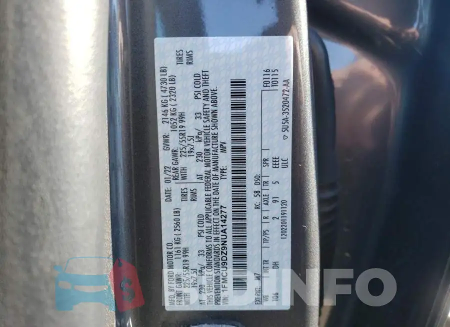 1FMCU9DZ9NUA14277 Photo# 14