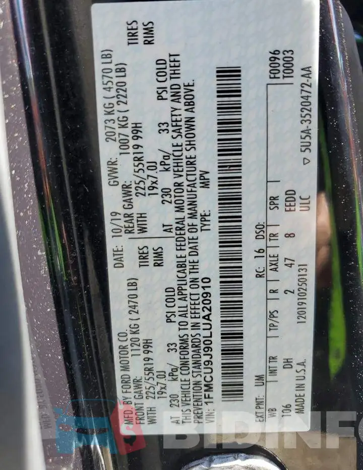1FMCU9J90LUA20910 Photo# 13