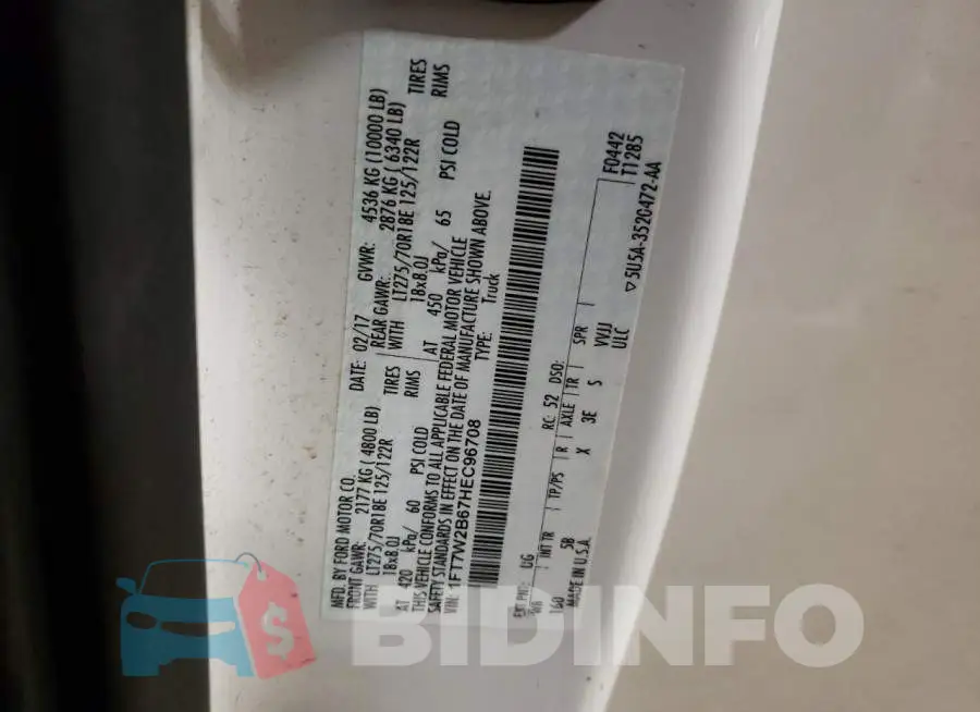 1FT7W2B67HEC96708 Photo# 12