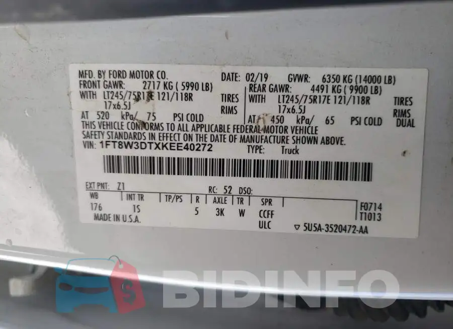 1FT8W3DTXKEE40272 Photo# 10