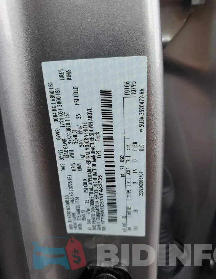1FTEW1C51NFA83735 Photo# 12
