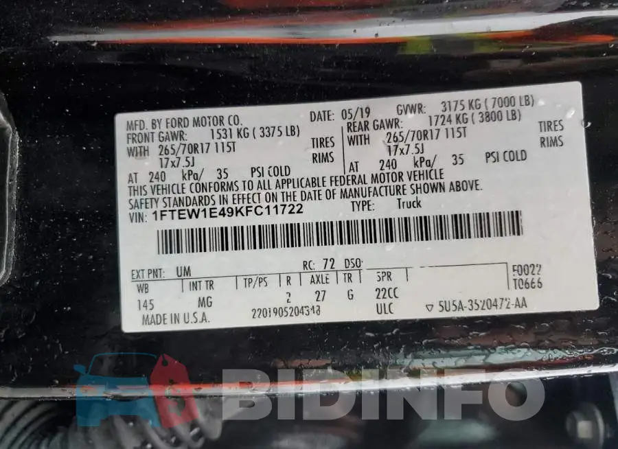 1FTEW1E49KFC11722 Photo# 12