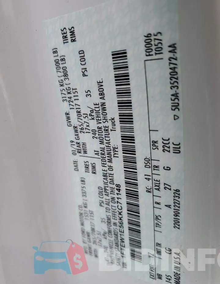 1FTEW1E56KKC71148 Photo# 12