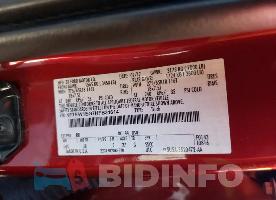 1FTEW1EG7HFB31614 Photo# 10