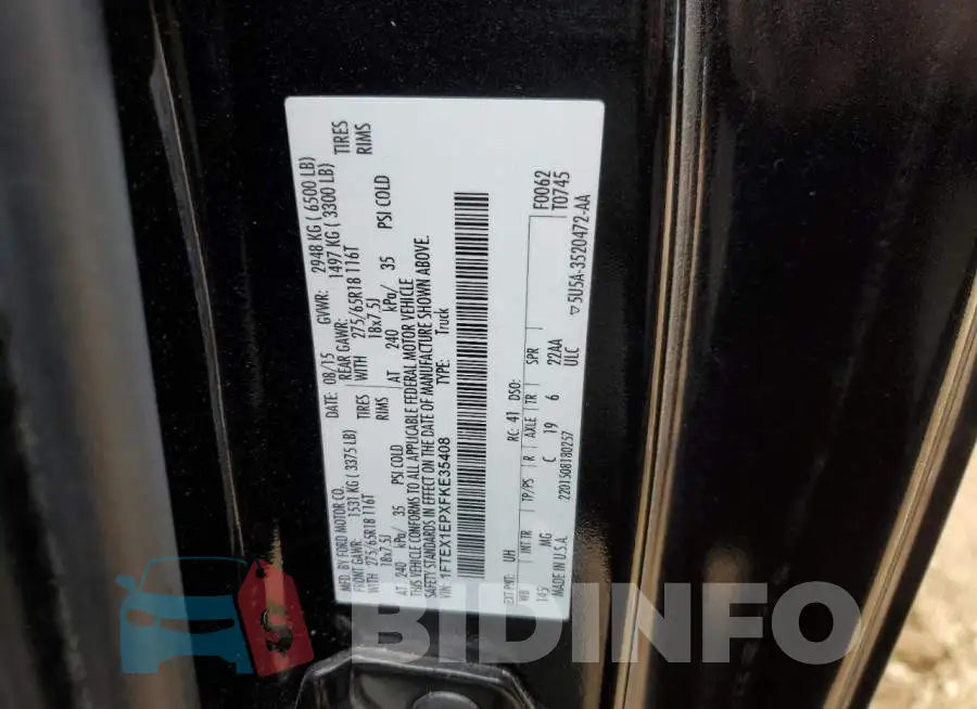 1FTEX1EPXFKE35408 Photo# 12
