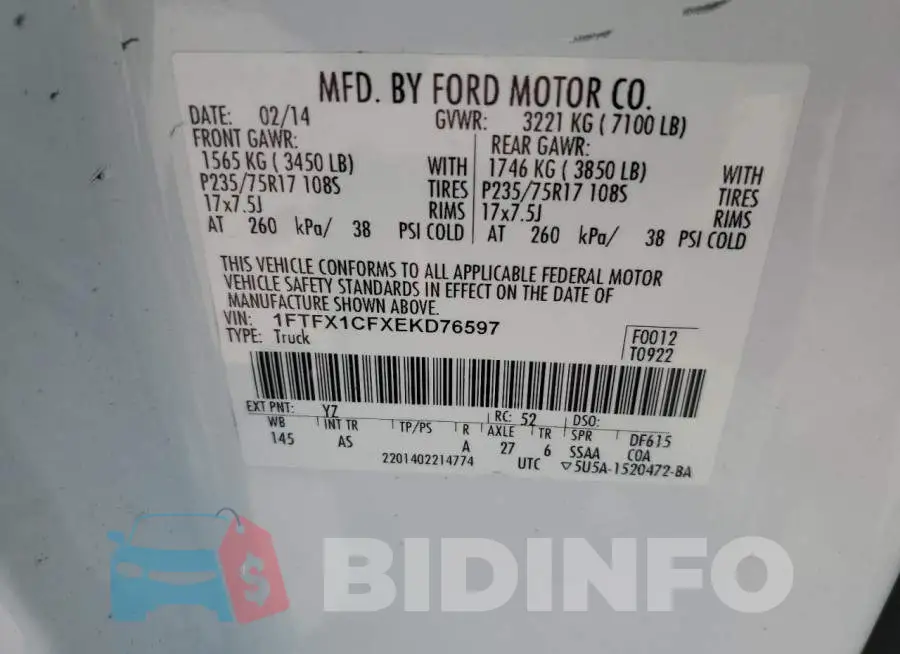 1FTFX1CFXEKD76597 Photo# 12