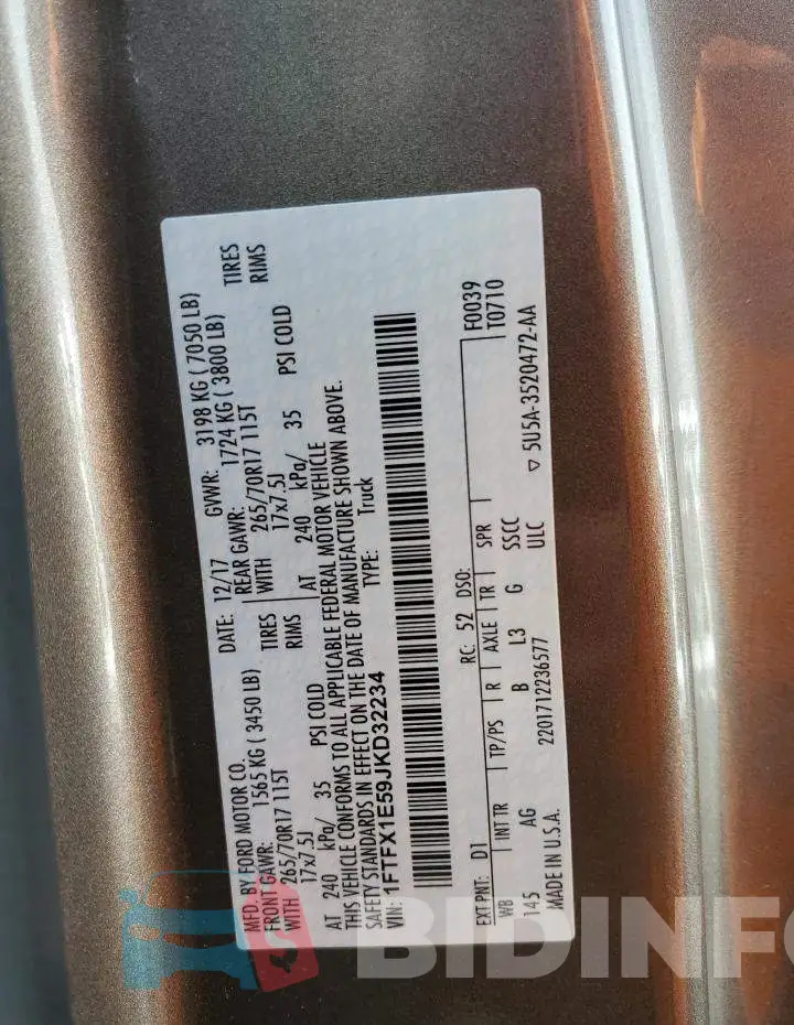 1FTFX1E59JKD32234 Photo# 12