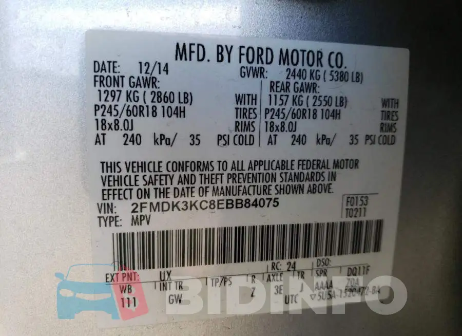 2FMDK3KC8EBB84075 Photo# 13
