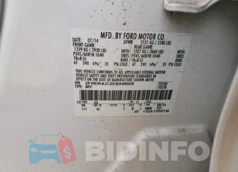 2FMDK4JC2EBA98008 Photo# 13