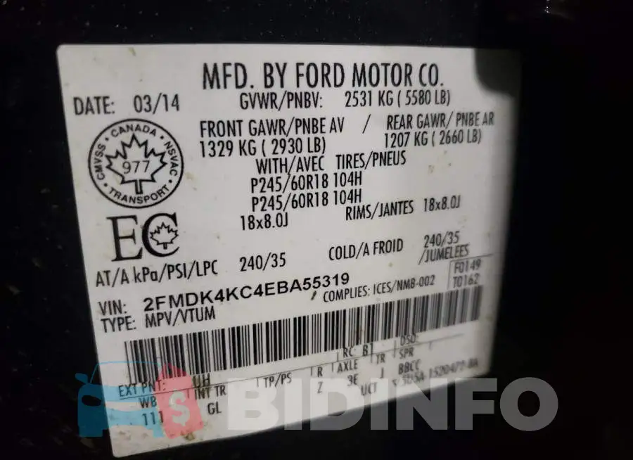 2FMDK4KC4EBA55319 Photo# 13