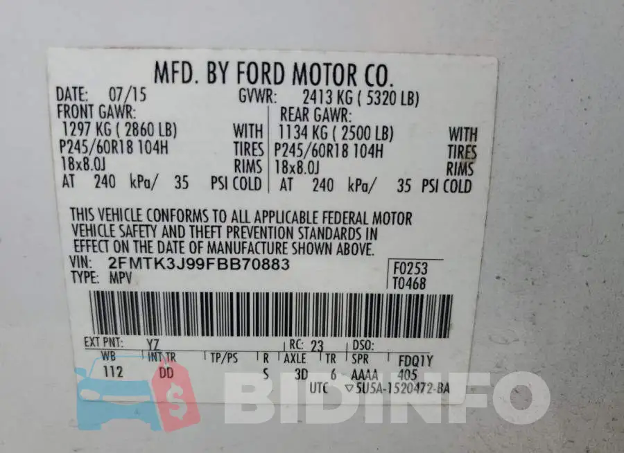 2FMTK3J99FBB70883 Photo# 13