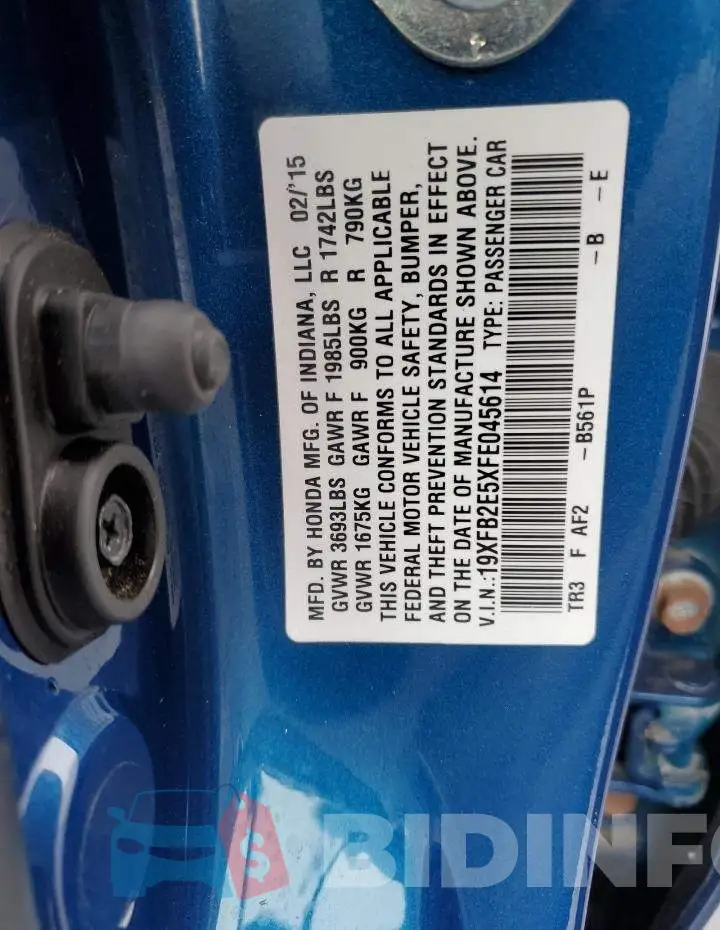 19XFB2E5XFE045614 Photo# 12