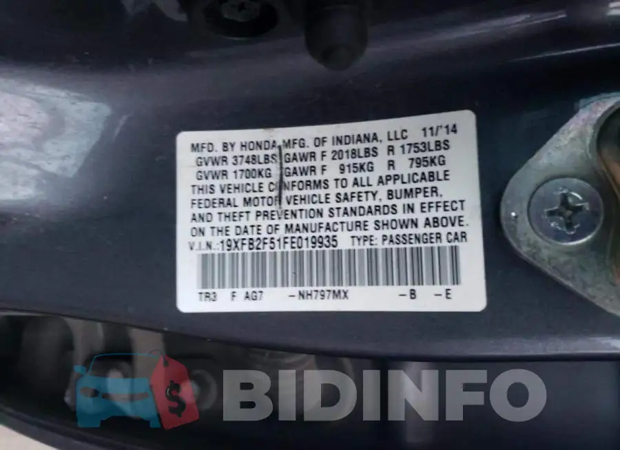 19XFB2F51FE019935 Photo# 12