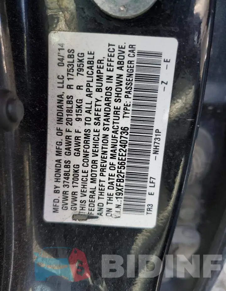 19XFB2F56EE240736 Photo# 12